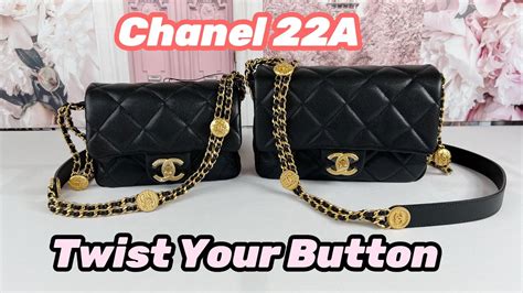 Chanel 22A Twist Your Button Black Caviar Rectangle and